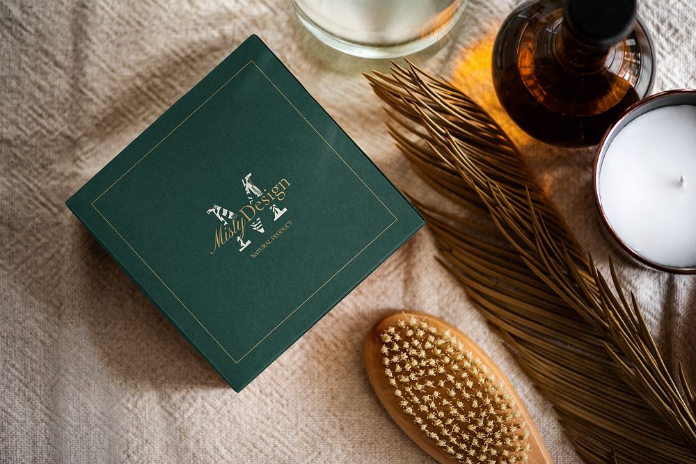 Scented candle box mockup, organic product packaging psd