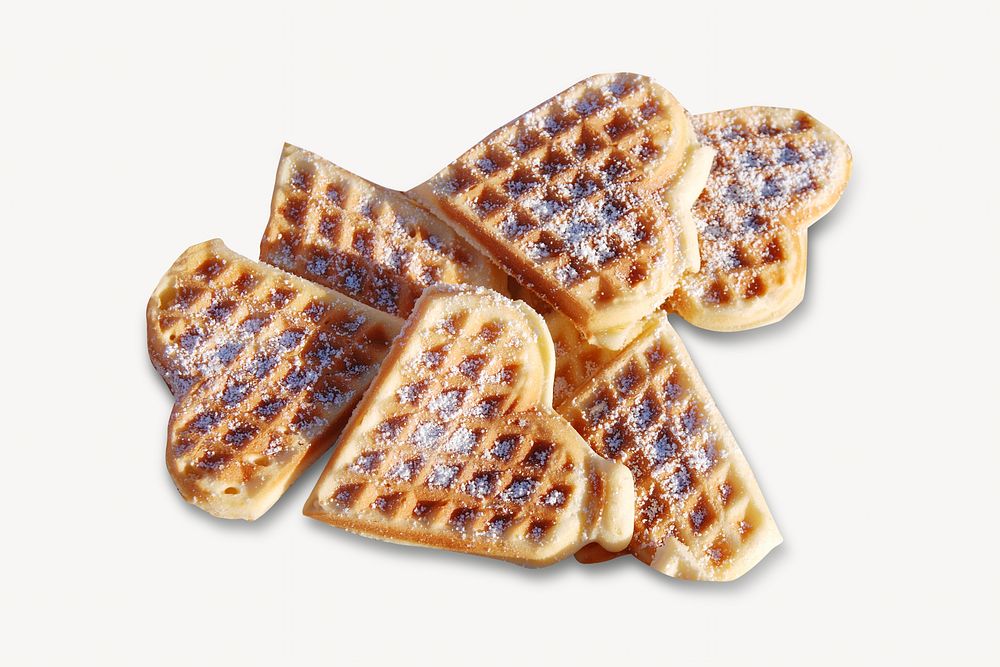 Heart waffles breakfast, isolated image