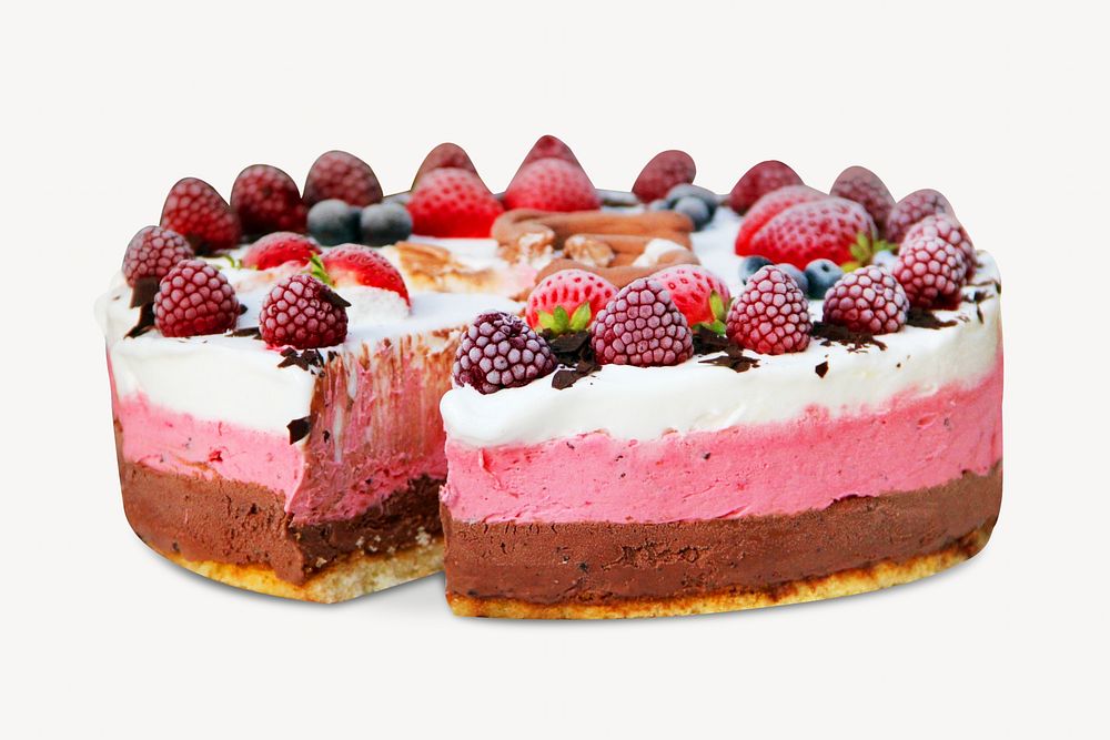 Mixed berry ice-cream cake collage element, food & drink isolated image