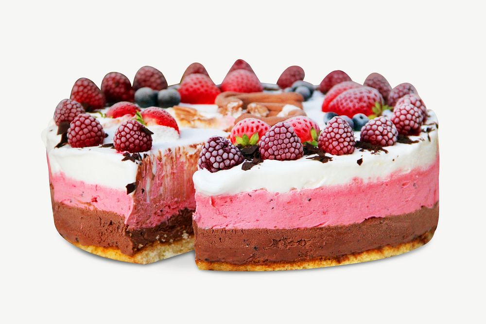 Mixed berry ice-cream cake collage element, food & drink isolated image psd