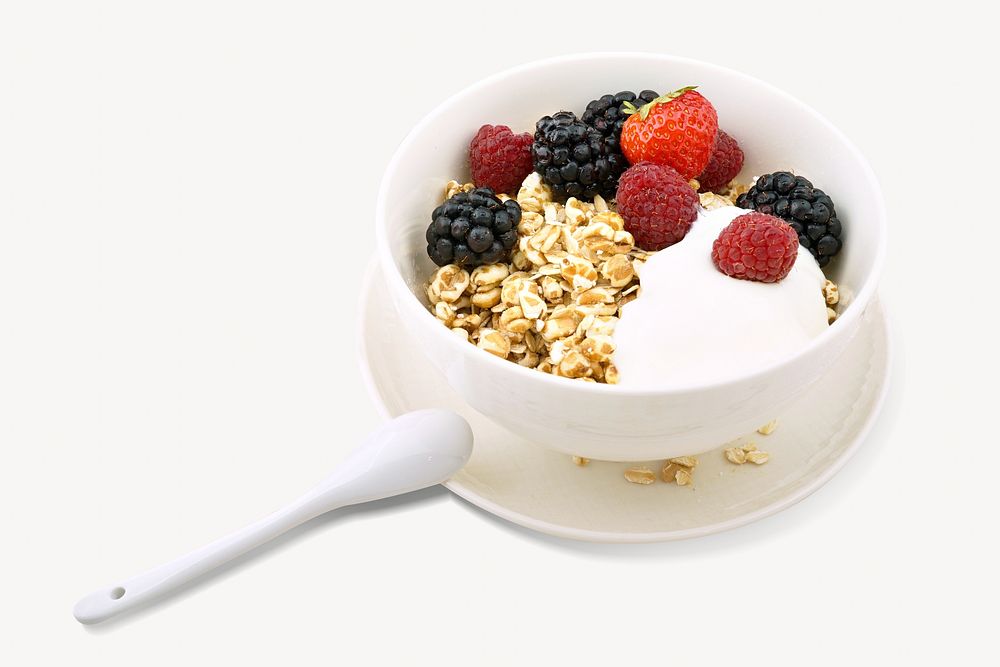 Granola and fruit bowl isolated Free Photo rawpixel