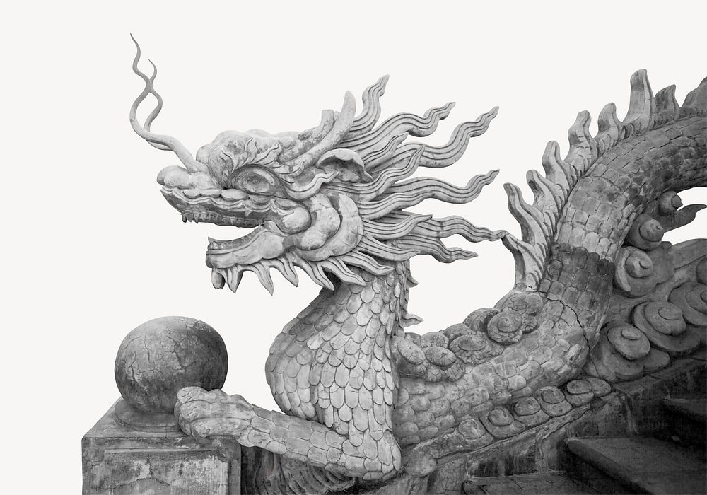 Dragon stone statue collage element, isolated image