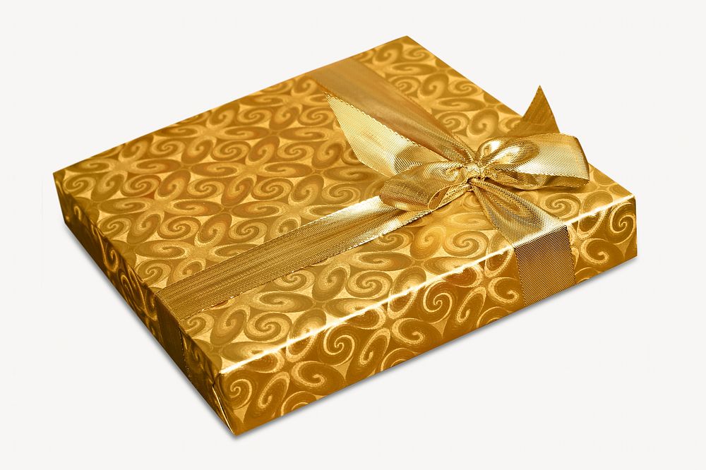 Gold Christmas present isolated image