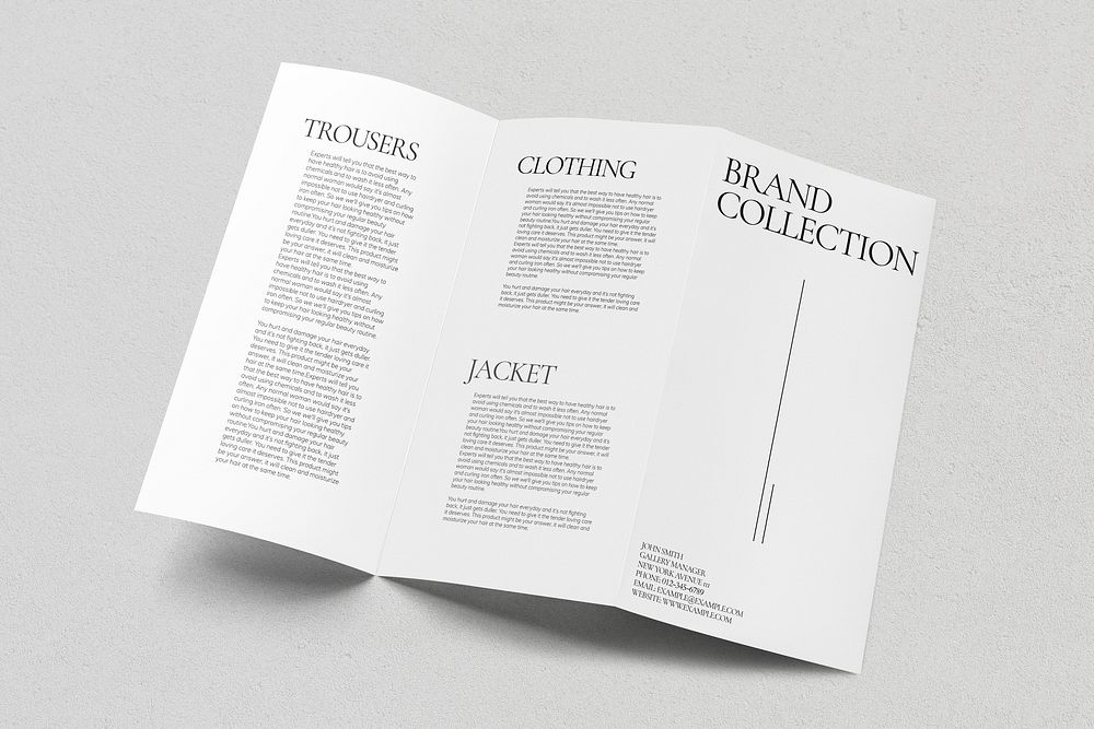 Tri-fold brochure mockup, realistic paper psd