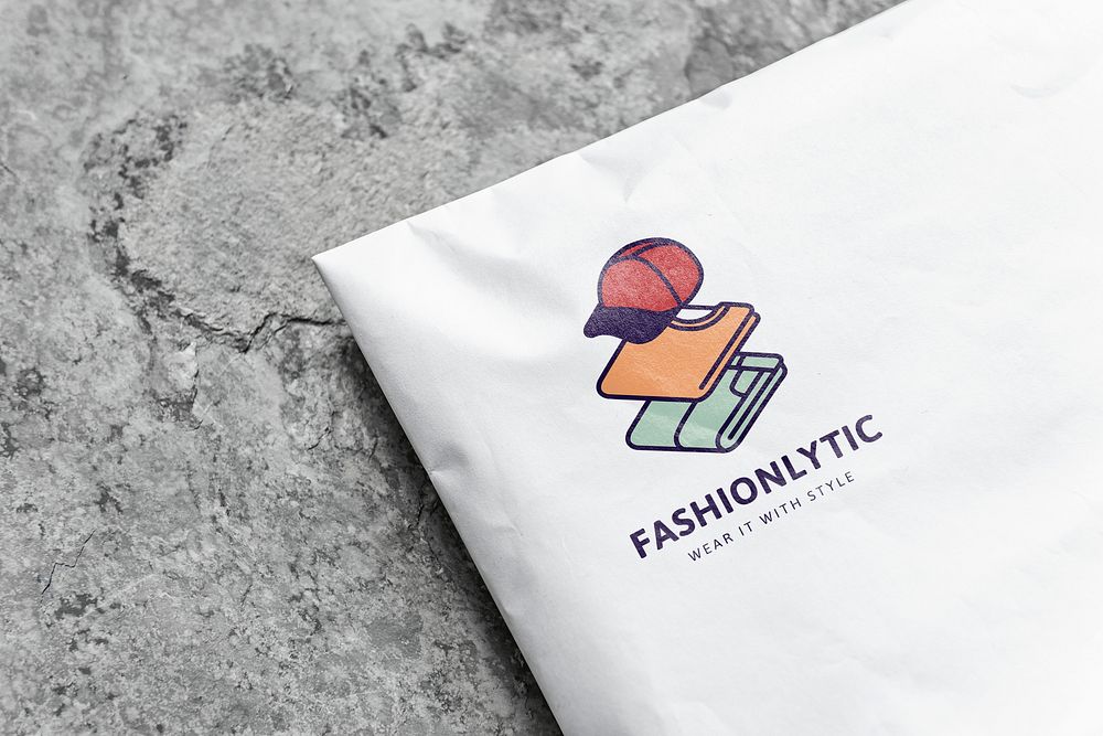 Plastic mailing bag mockup, fashion logo psd
