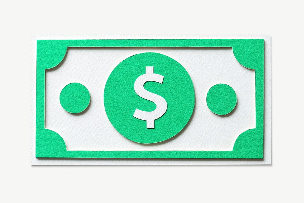 Paper craft art of a dollar bill collage element psd