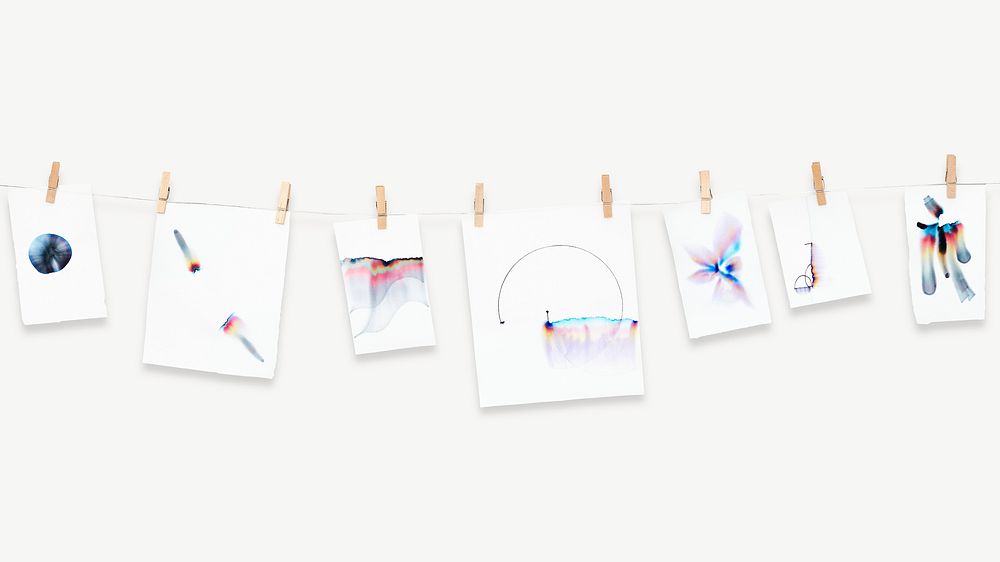 Chromatography art hanging on rope collage element psd