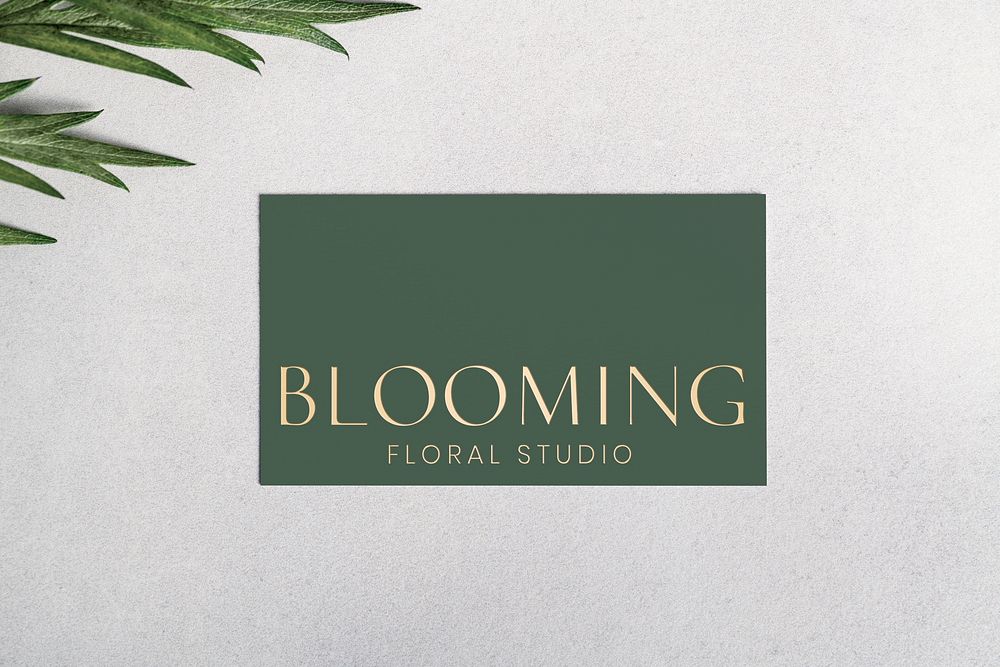 Green business card mockup psd, flower studio design