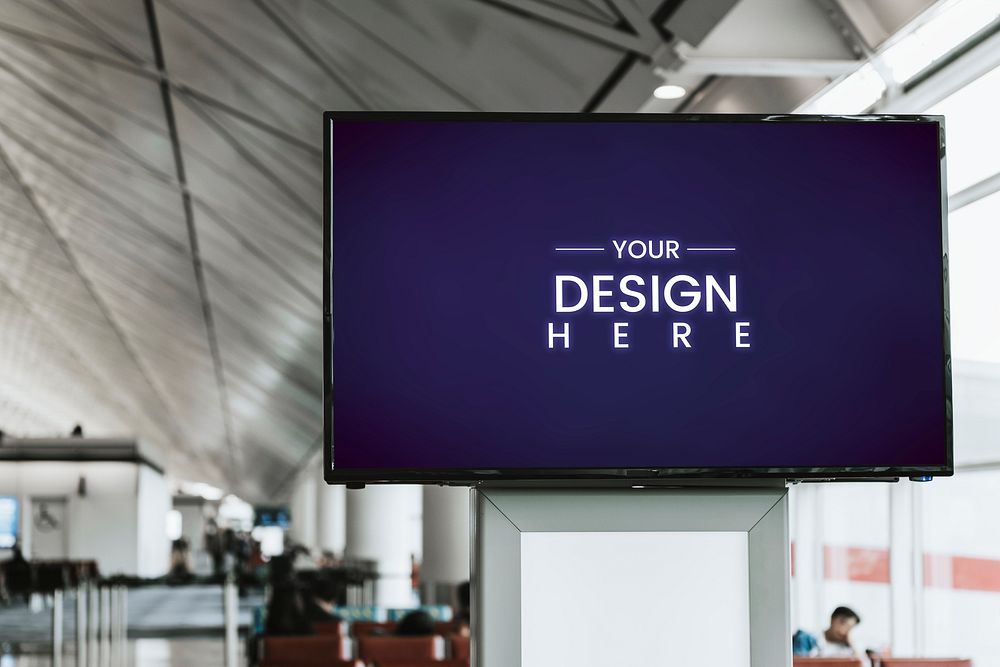 Digital announcement board mockup in a passenger terminal