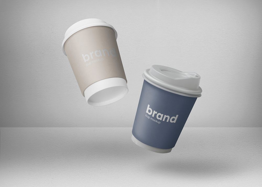 Floating paper cups mockup psd for coffee shop takeaway