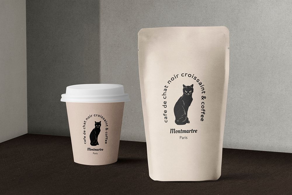Food packaging mockup psd with paper cup and pouch