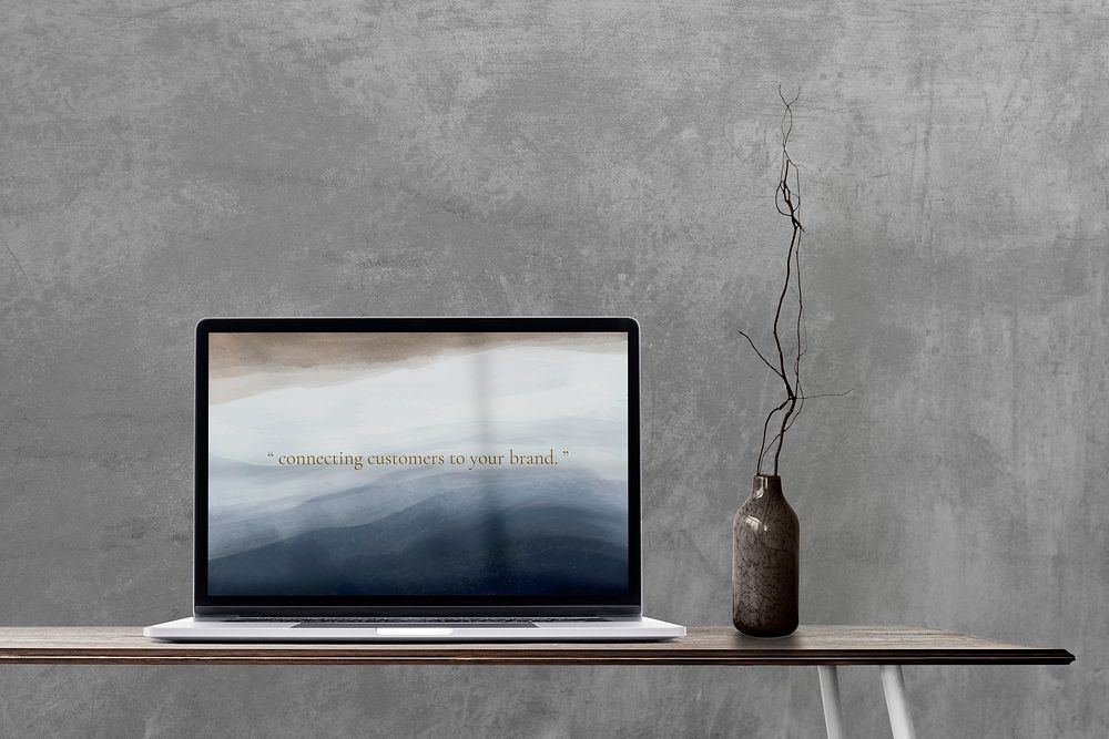 Laptop screen mockup, minimal workspace psd