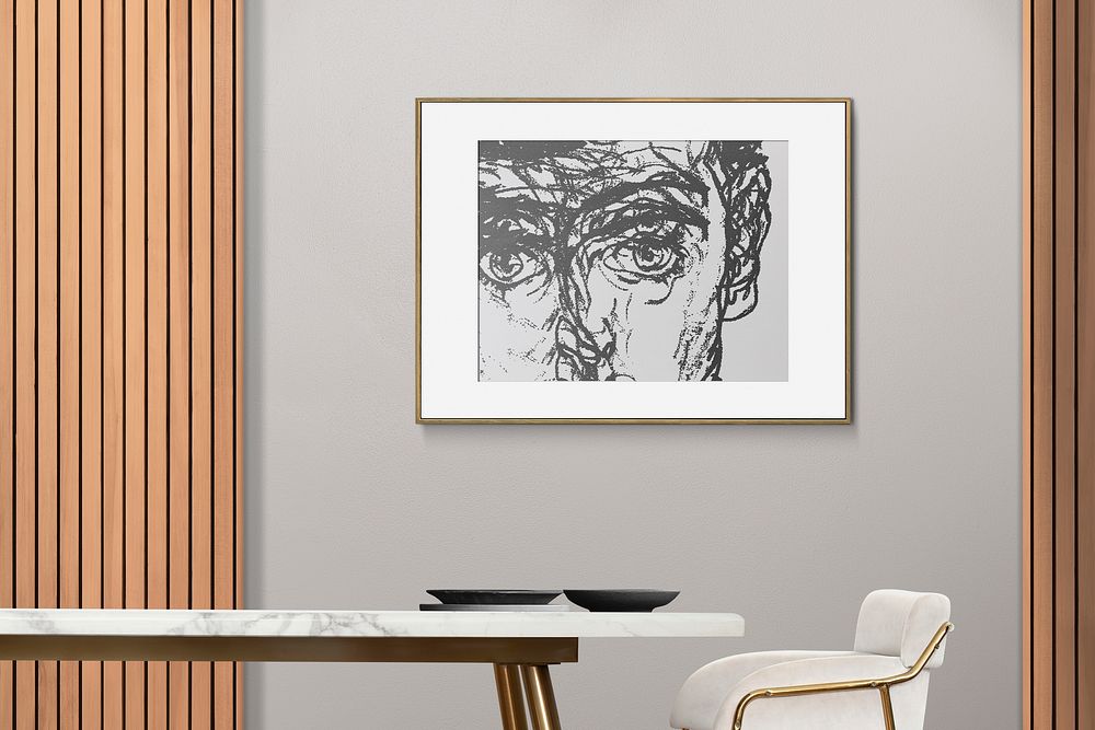 Frame mockup psd hanging in luxury dining room