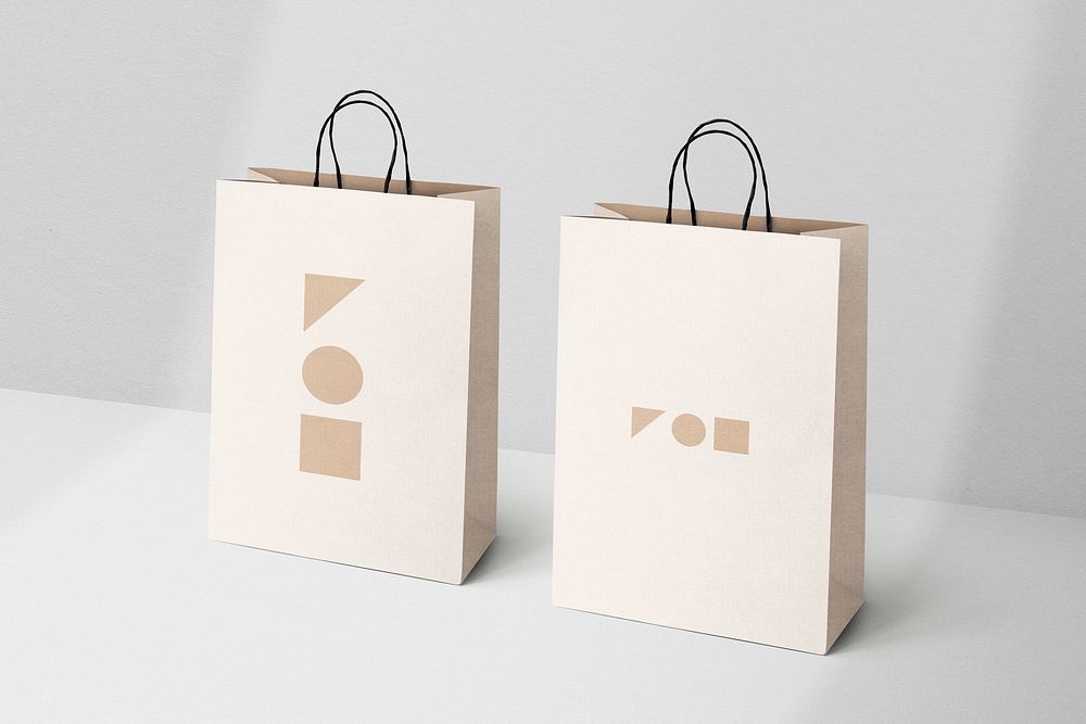 Paper shopping bag, minimal geometric shapes