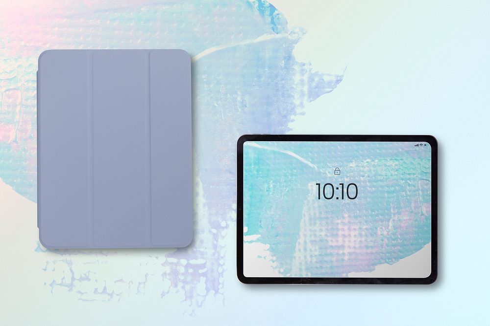 Tablet screen mockup psd digital device with pastel case