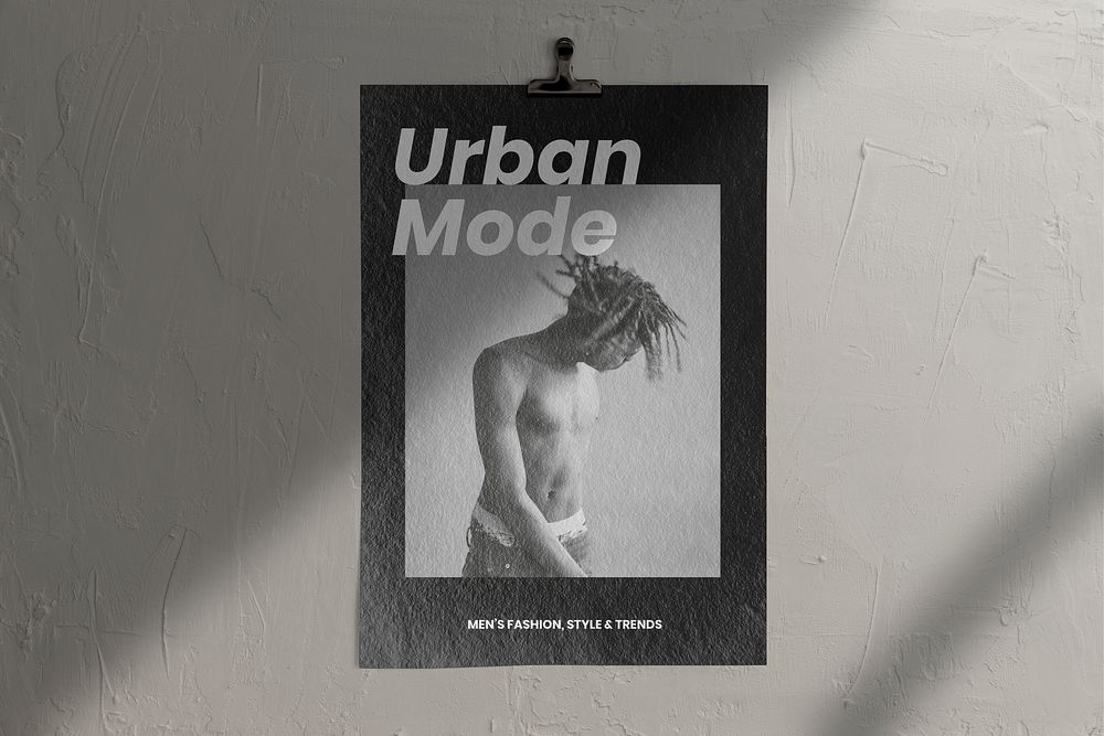 Wall poster mockup, paper urban design psd