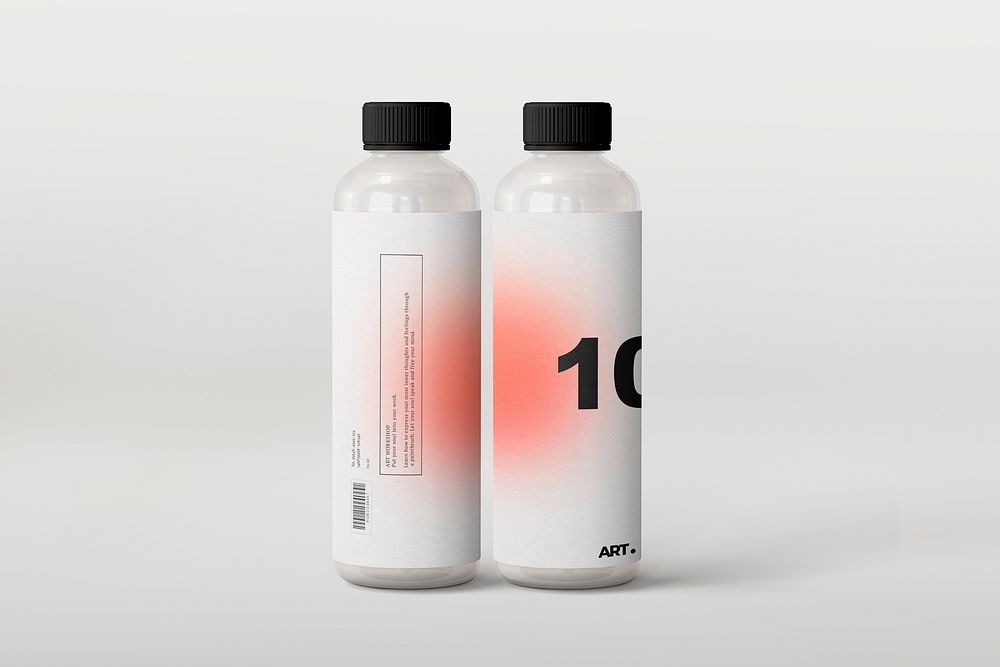 Water bottle mockup, red aura design psd