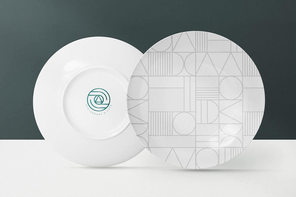 Porcelain plate mockup, abstract tableware, realistic object psd