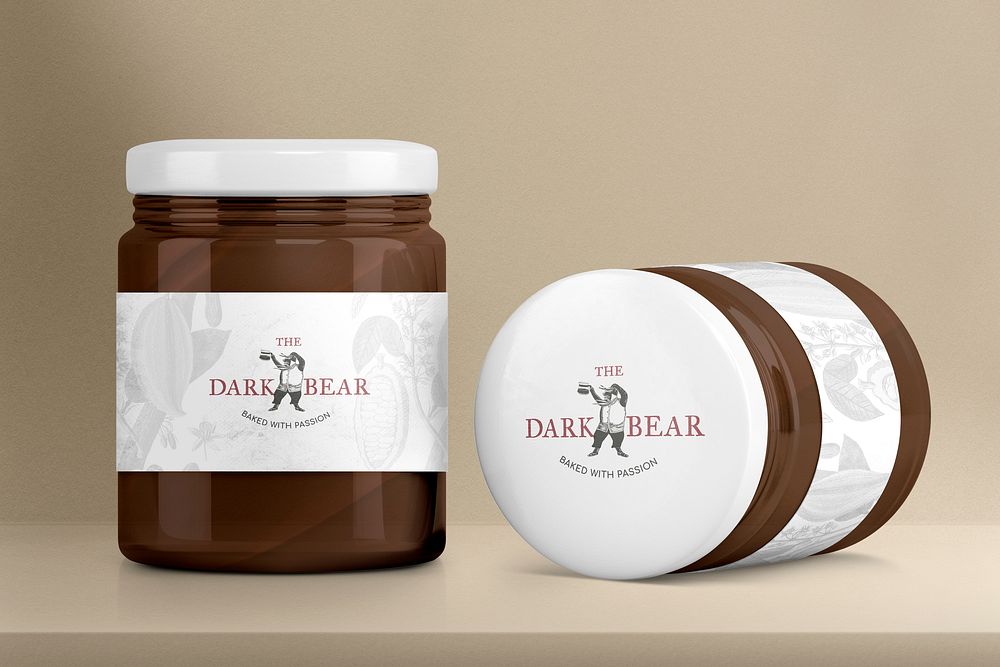 Label mockup, glass jars psd food product packaging