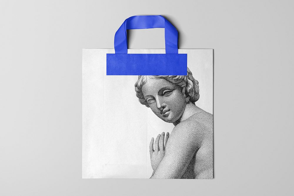 Paper shopping bag, vintage woman sketch design