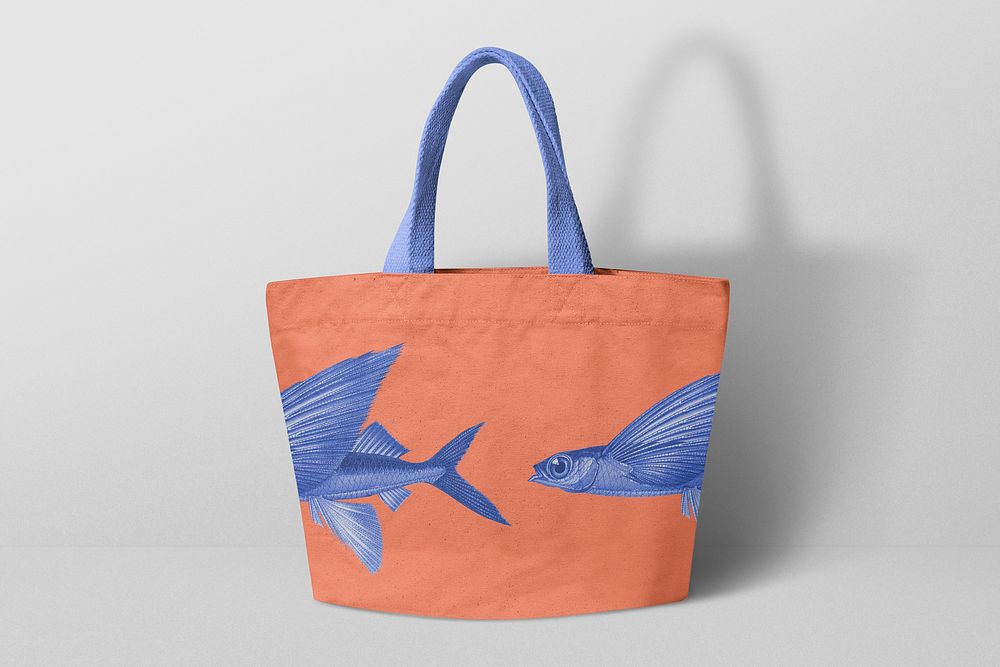 Canvas tote bag  with vintage fish print