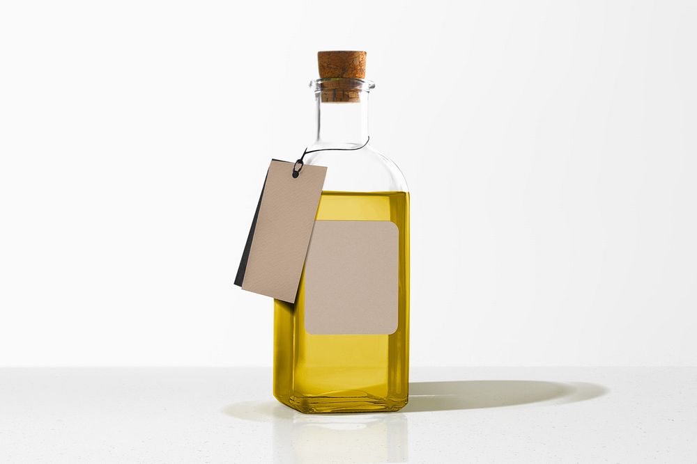 Olive oil glass bottle with label