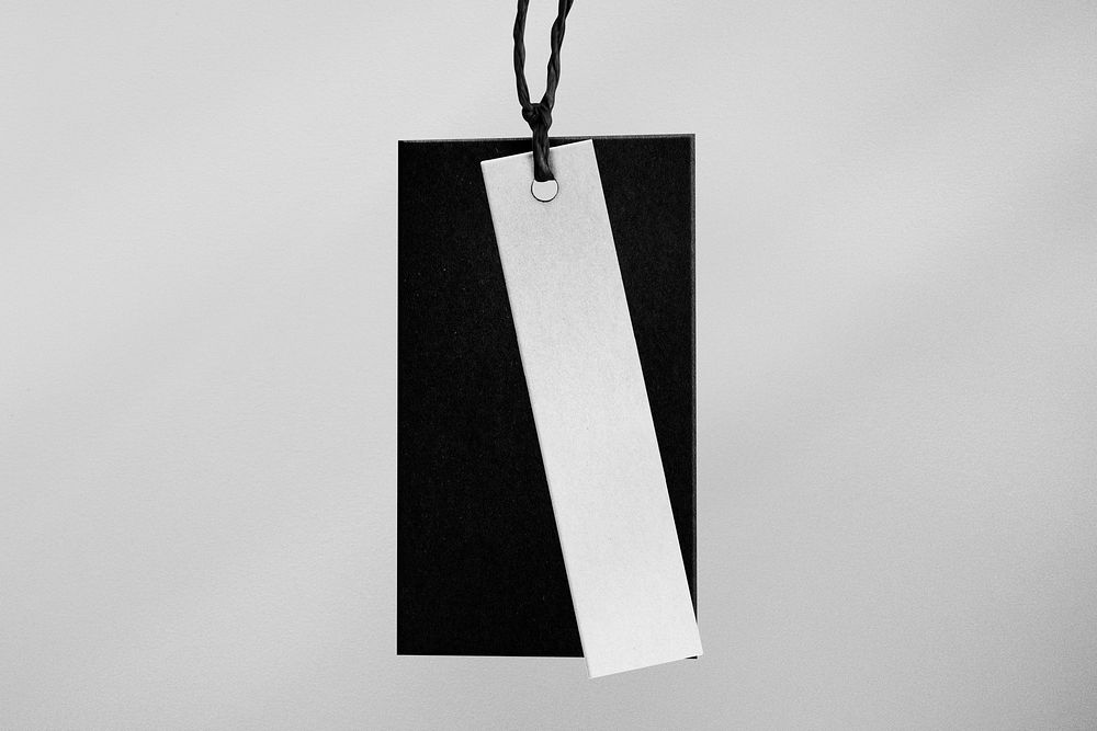 Black clothing tag, fashion branding with design space