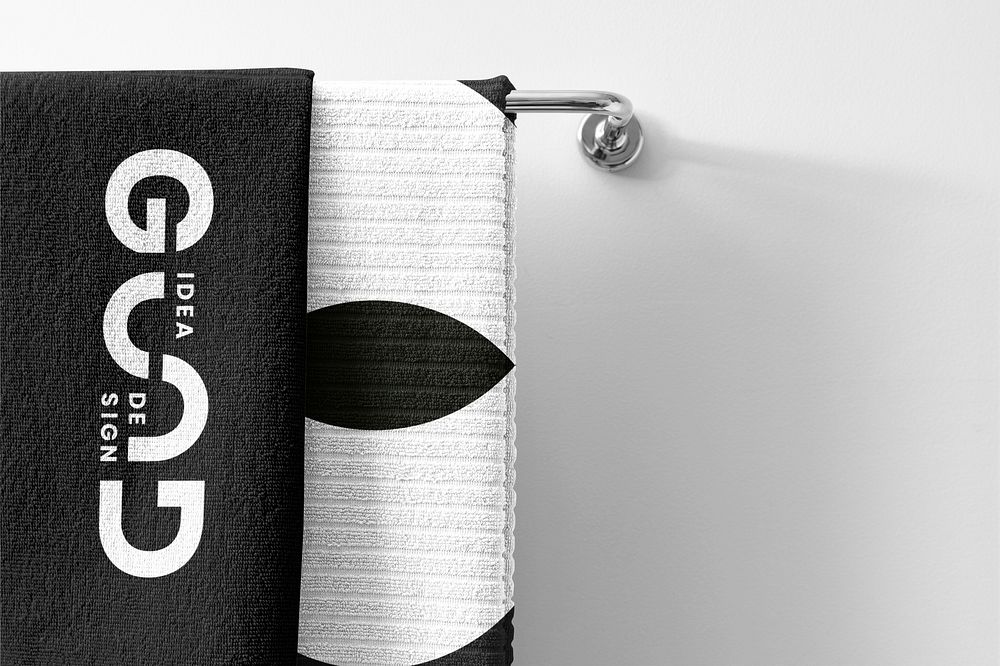 Towel mockup, black and white design psd