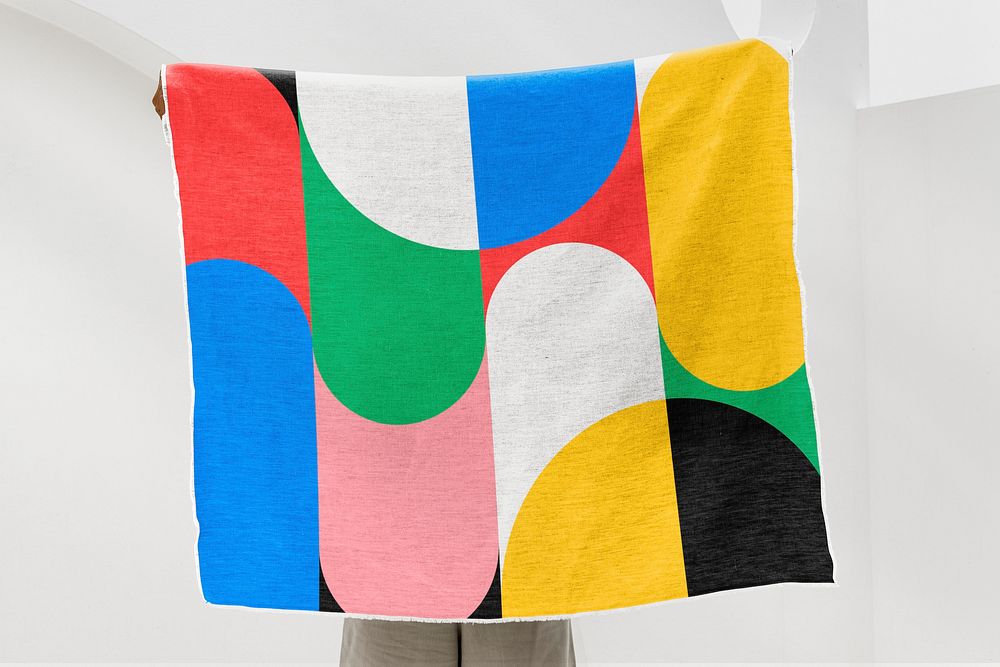 Throw blanket mockup psd, colorful retro pattern