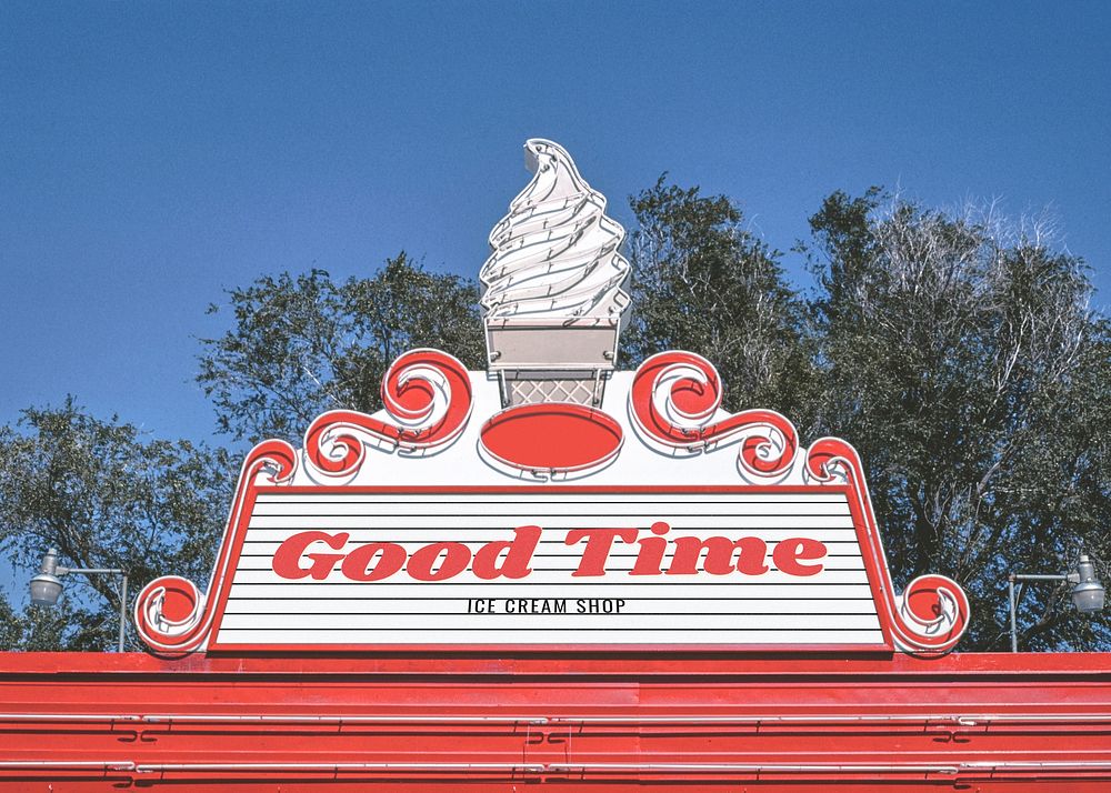 Ice-cream shop sign mockup, professional branding psd