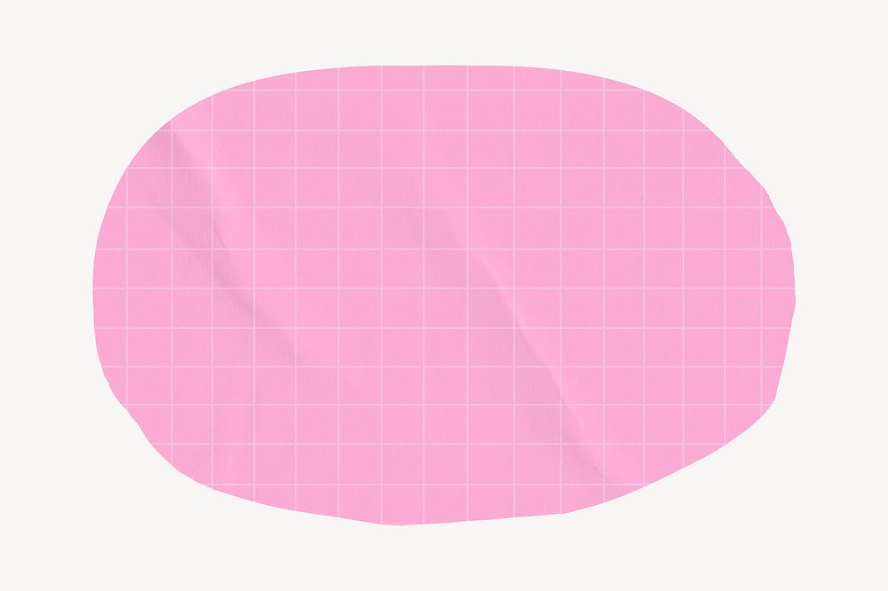 Pink grid paper shape badge, off white background psd