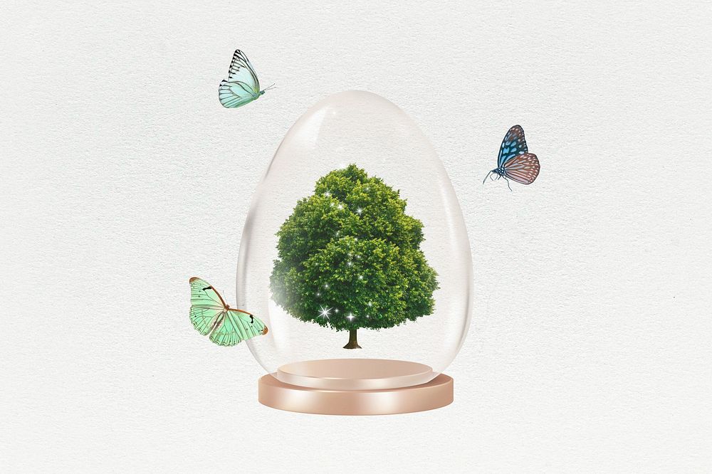 Glass tree globe background, save the Earth remix