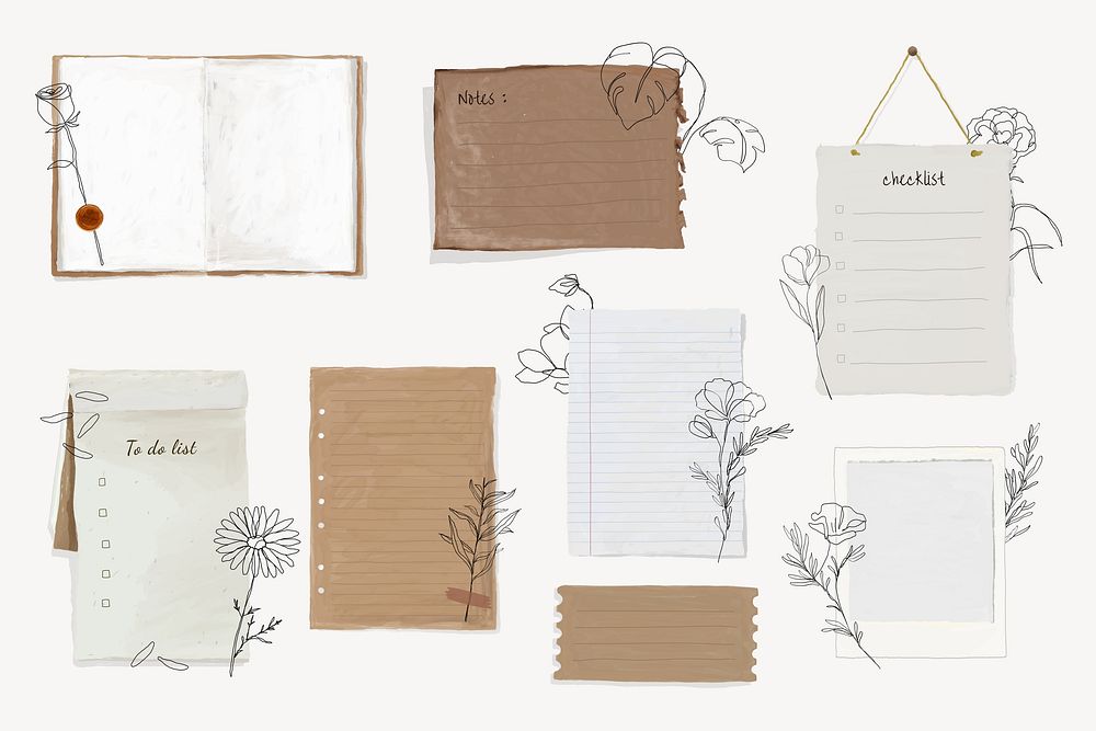 Ripped paper mood board, aesthetic stationery set vector