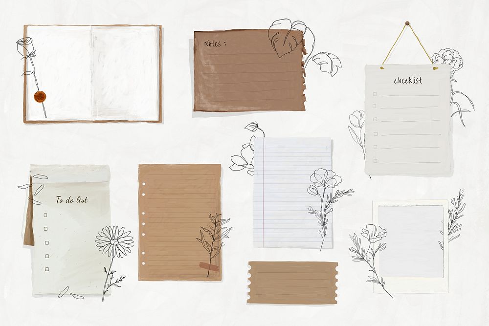 Ripped paper mood board, aesthetic stationery set psd