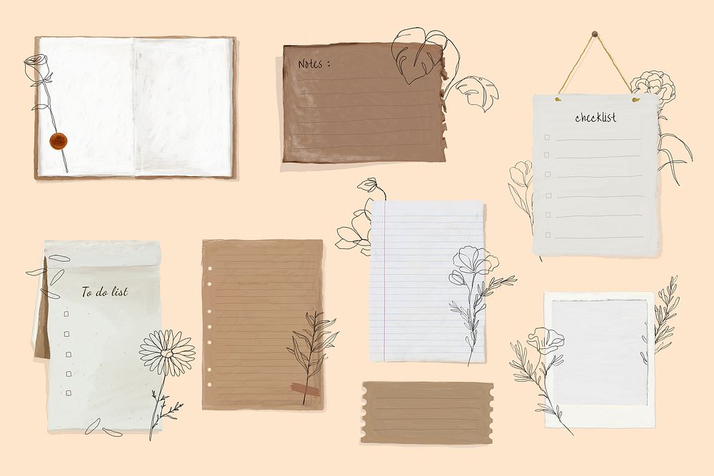 Ripped paper mood board, aesthetic stationery set psd