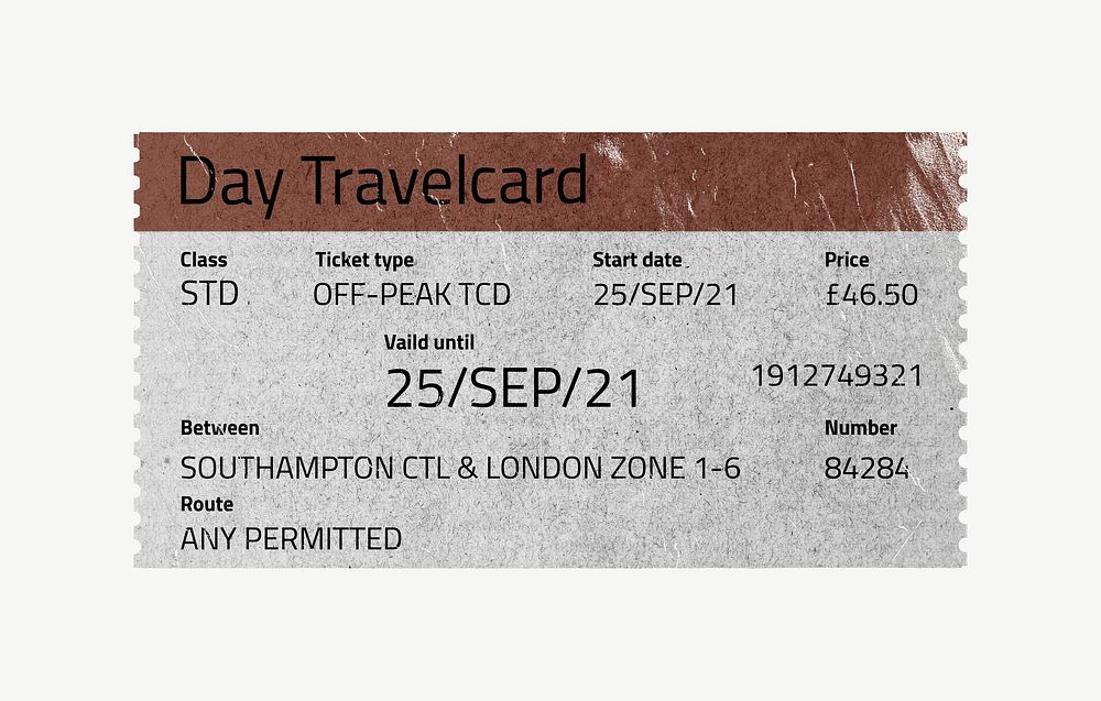 Day-pass ticket, travel collage element psd