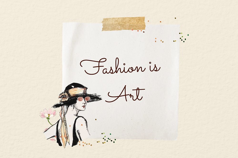 Fashion is art word, aesthetic paper collage