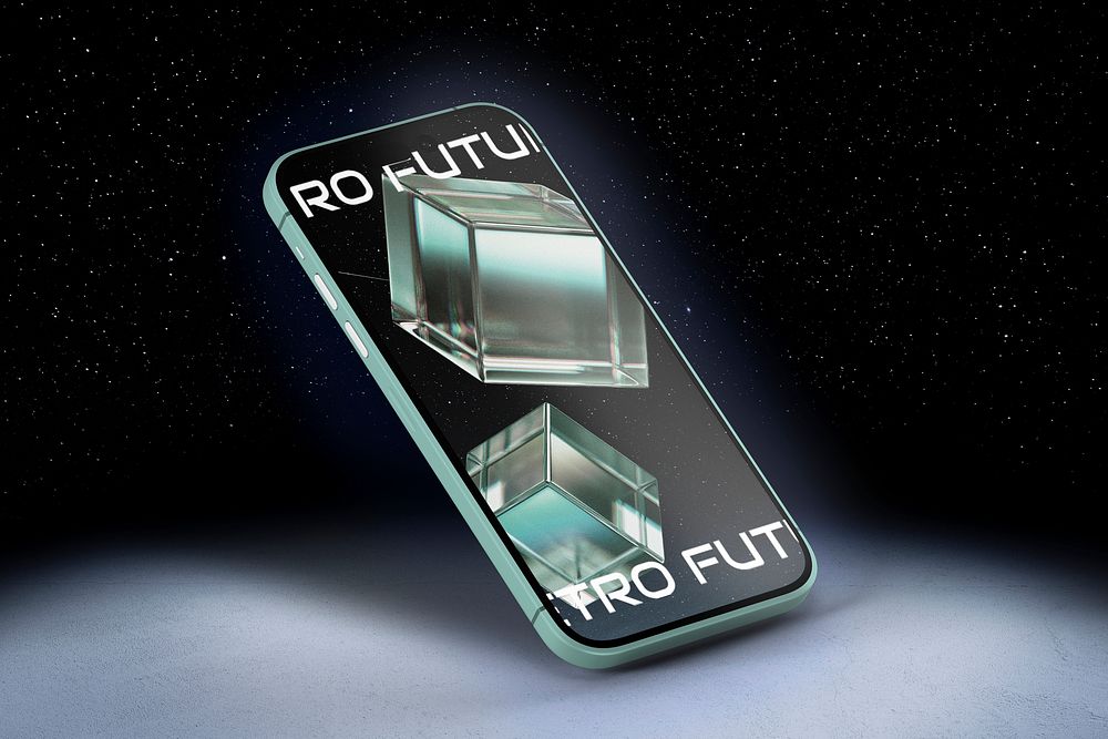 Smartphone  screen mockup, 3D galaxy design psd