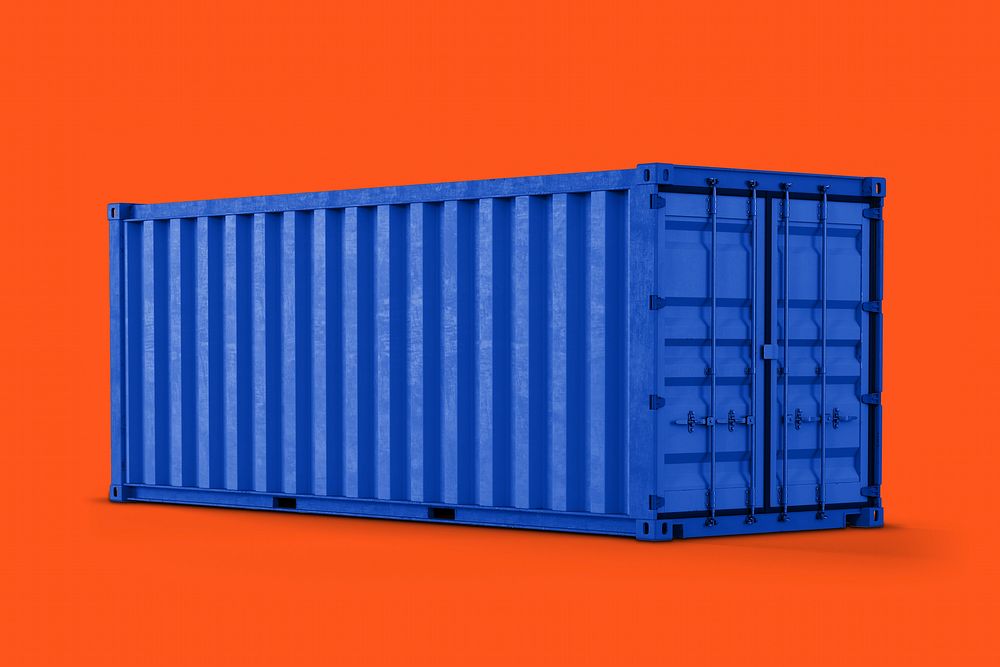 Blue shipping container, 3D rendering cargo