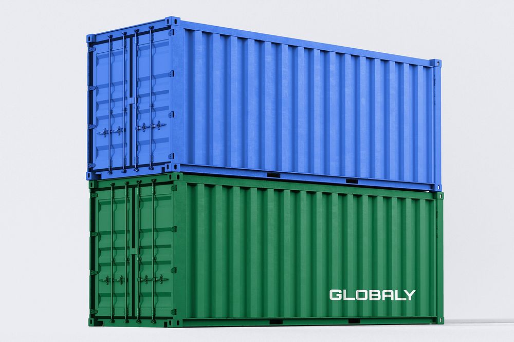 3D shipping container, realistic cargo psd