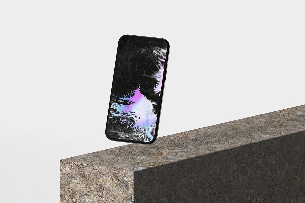 Floating 3D smartphone on a wood plank