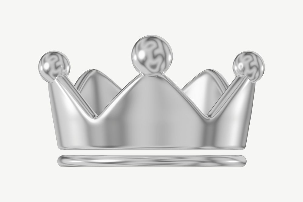 3D metallic silver crown icon psd