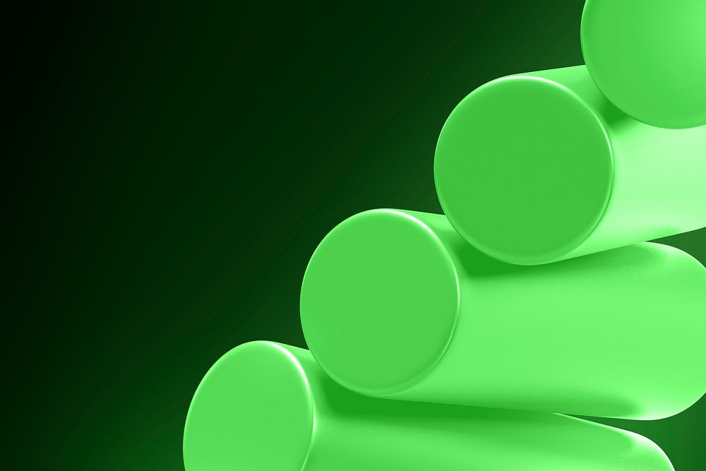 Dark green cylinders background, digital remix psd