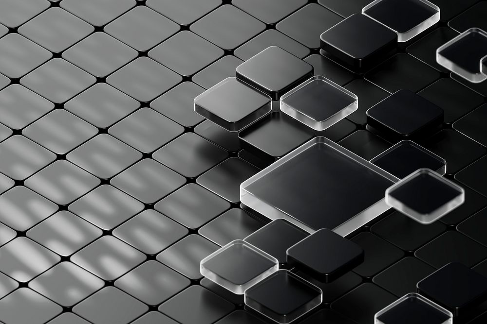 Black square pattern background, digital remix psd