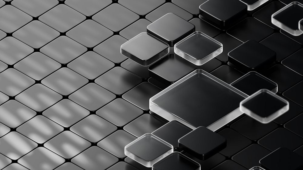 Black square pattern desktop wallpaper, digital remix
