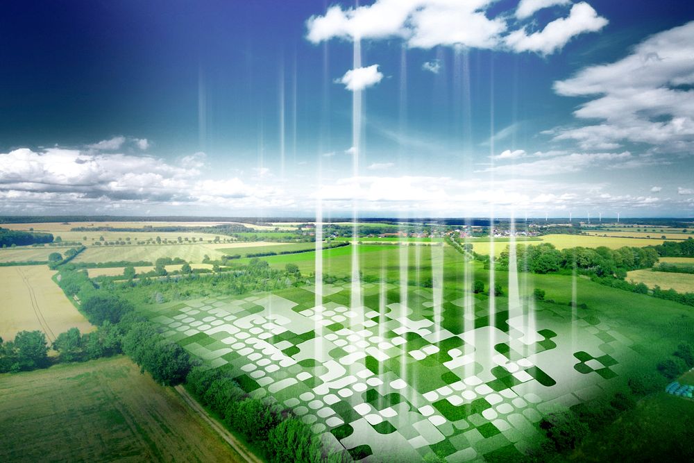 Smart agriculture farming, countryside fields psd