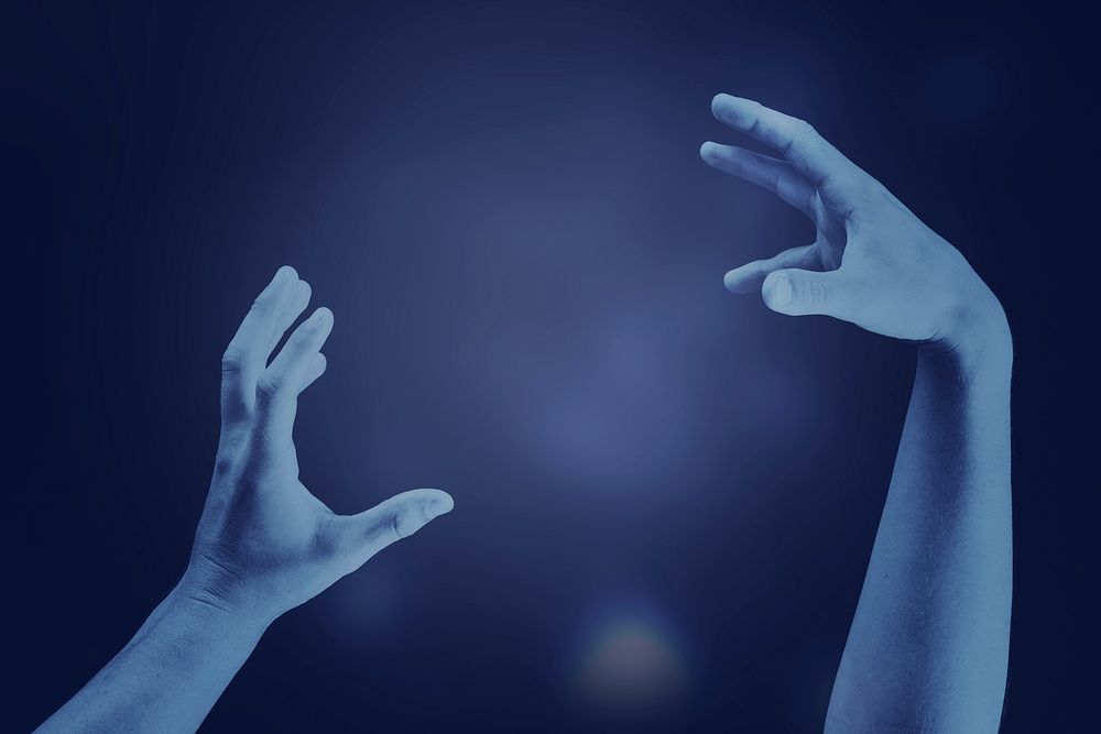 Blue hands gesture background with design space