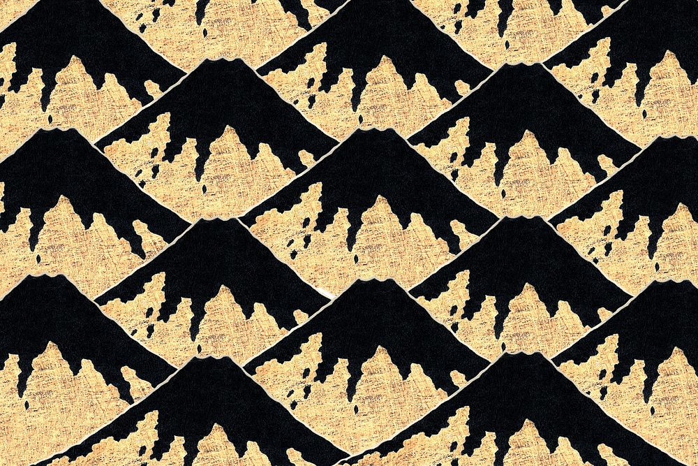 Hokusai's Mount Fuji background, gold Japanese pattern design, remixed by rawpixel
