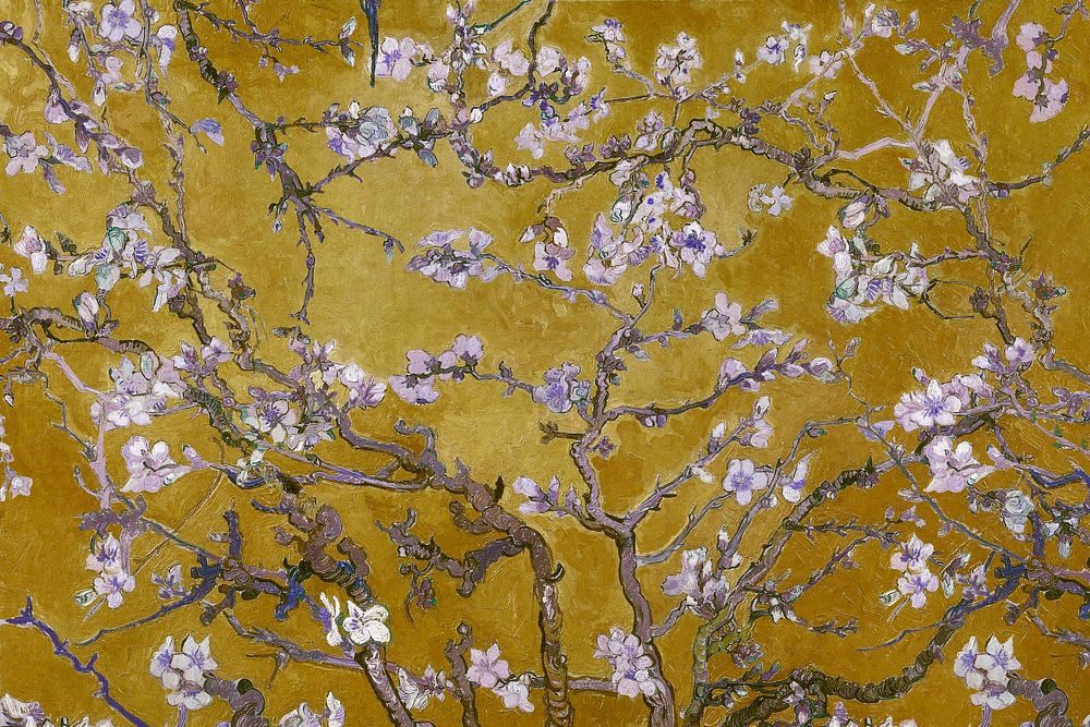 Aesthetic background, Van Gogh's Almond blossom, famous painting, remixed by rawpixel
