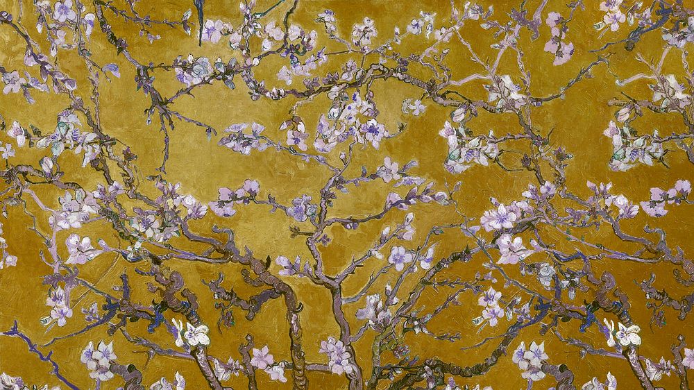 Aesthetic flower desktop wallpaper, Van Gogh's Almond blossom, famous painting, remixed by rawpixel
